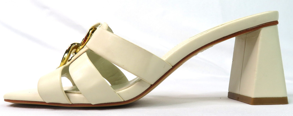 Nwt ZARA Cream Block Heeled Sandals w/ Gold Chain Detail Women 7.5 EU 38